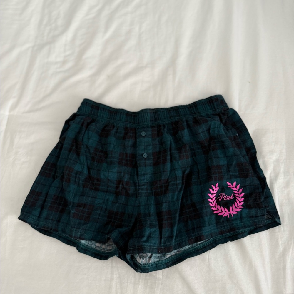 Victoria's Secret Plaid High Waist Shorts with Pink Logo